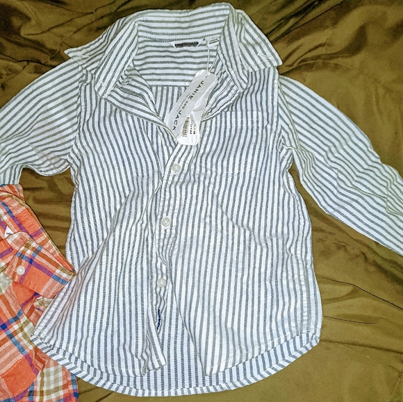 Janie and Jack-2T both qty. 2 long sleeve button down shirts, 1 is NWT, NWOT - Picture 2 of 5